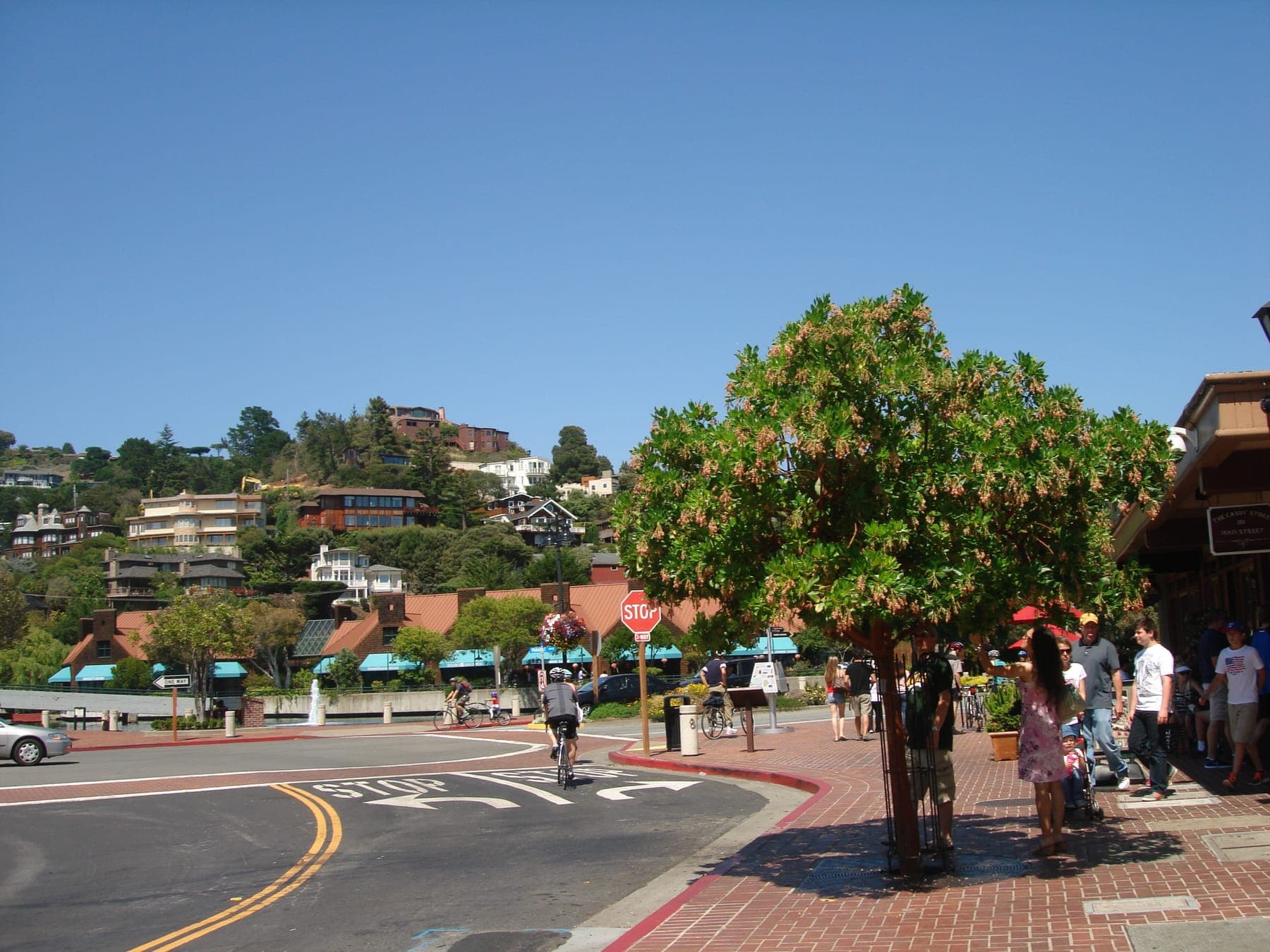 Residents strolling along Main Street in downtown Tiburon